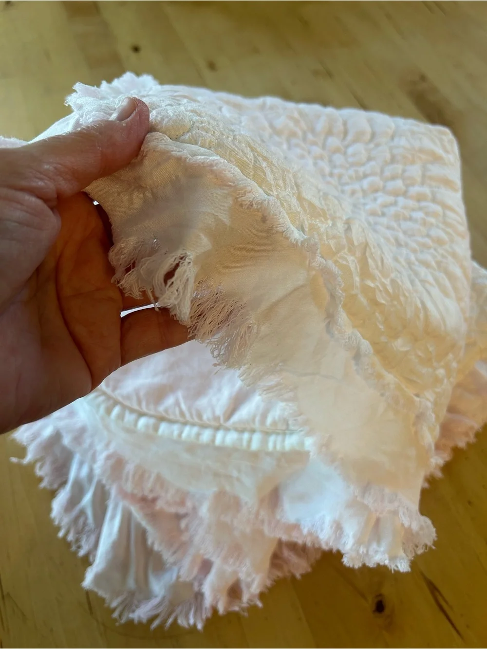 HORIMOTE HOME Light Pink King Quilt Pillow Shams Ruffle Fringe Set of 2 Pastel
